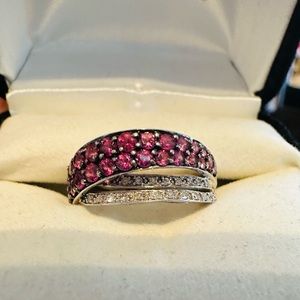 10k white gold rhodolite garnet and diamond ring size 6